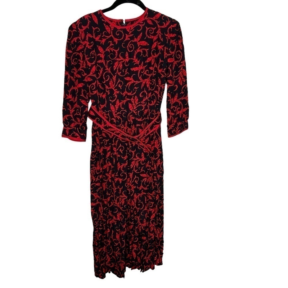 Vtg Petite Lanz Womens Dress Size 6 Red Black Belted Waist